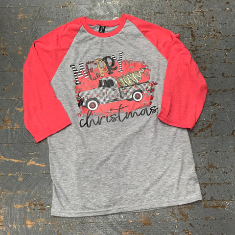 Merry Christmas Plaid Truck Graphic Designer Long Sleeve T-Shirt