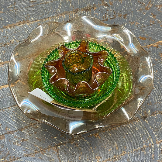 Glass Garden Flower Medium Amber Bowl Green Bowl Carnival Bowl Green Vase