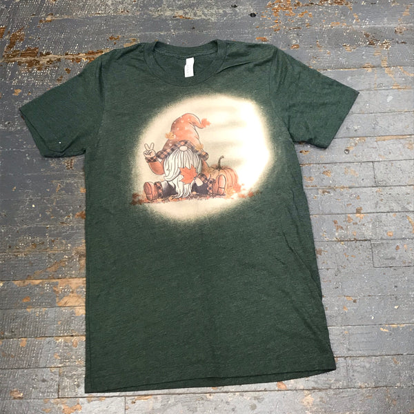 Fall Autumn Pumpkin Peace Gnome Bleached Graphic Designer Short Sleeve T-Shirt