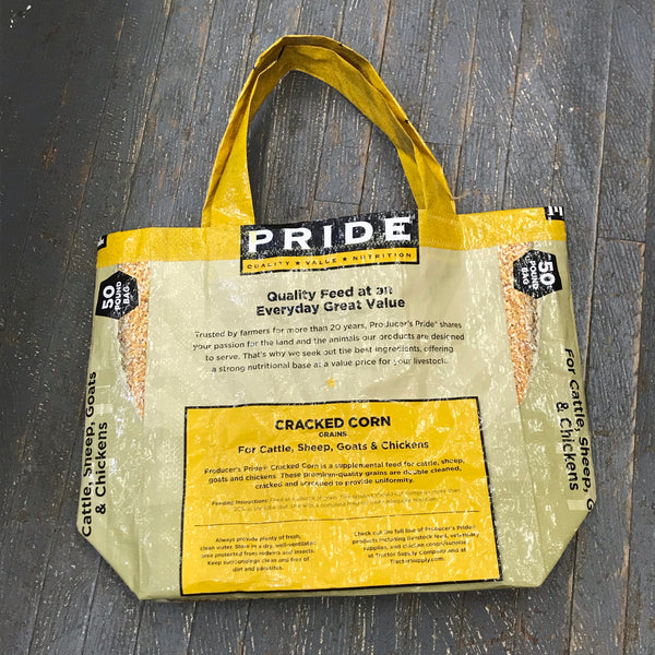 Upcycled Tote Purse Feed Bag Handmade Large Cracked Corn Pride Seed Handle Bag