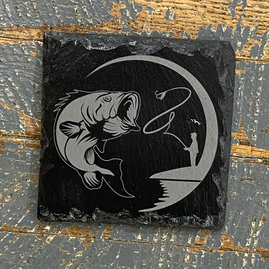 Laser Engraved Slate Tile Coaster Fish Fly Fishing