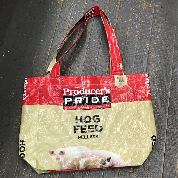 Upcycled Tote Purse Feed Bag Handmade Large Hog Feed Pellets Pride Seed Handle Bag