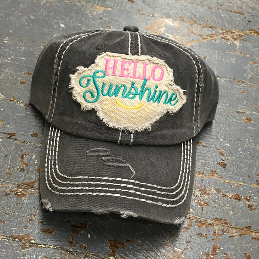Hello Sunshine Patch Rugged Black Embroidered Ball Cap