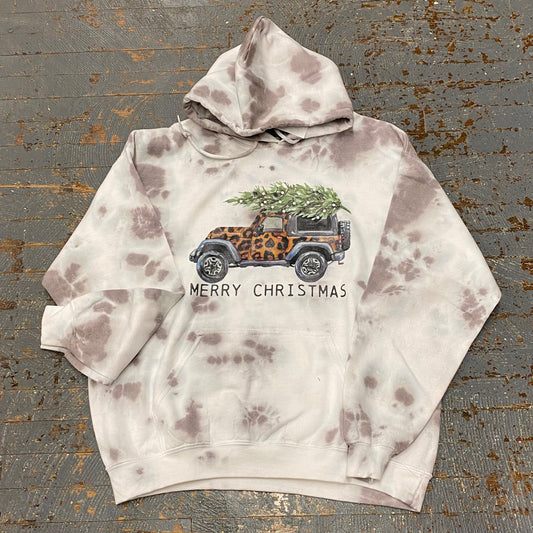 Merry Christmas Bleached Tie Dye Leopard Jeep Tree Graphic Designer Long Sleeve Sweatshirt Hoody