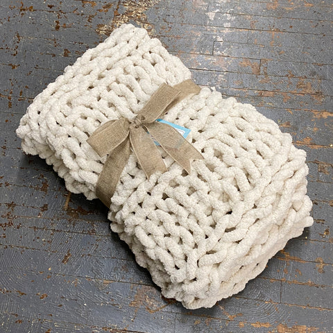 Neutral Ivory Handmade Chunky Knit Blanket Throw