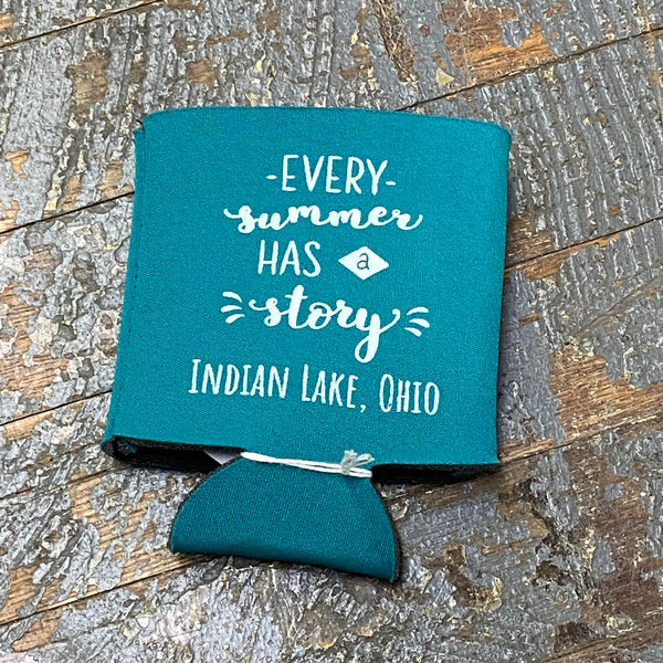 Can Hugger Coozie Drink Holder Summer Story Indian Lake Ohio Teal