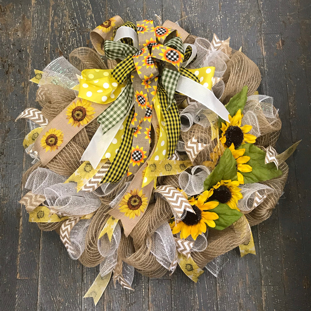 Sunflower Burlap Plaid Yellow Seasonal Holiday Wreath Door Hanger