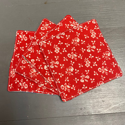 Handmade Fabric Cloth Reversible Coaster Set Misc Red