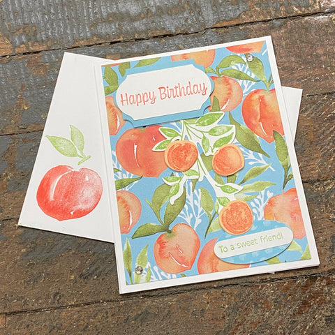 Happy Birthday Sweet Friend Peach Design Handmade Stampin Up Greeting Card with Envelope
