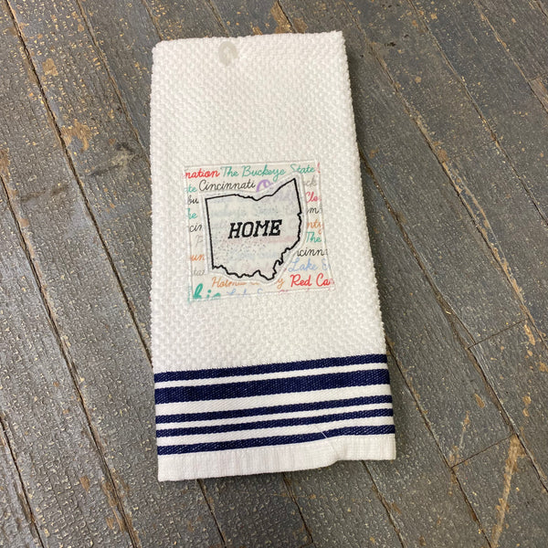 Kitchen Hand Towel Quilt Cloth Ohio Home Embroidered Navy