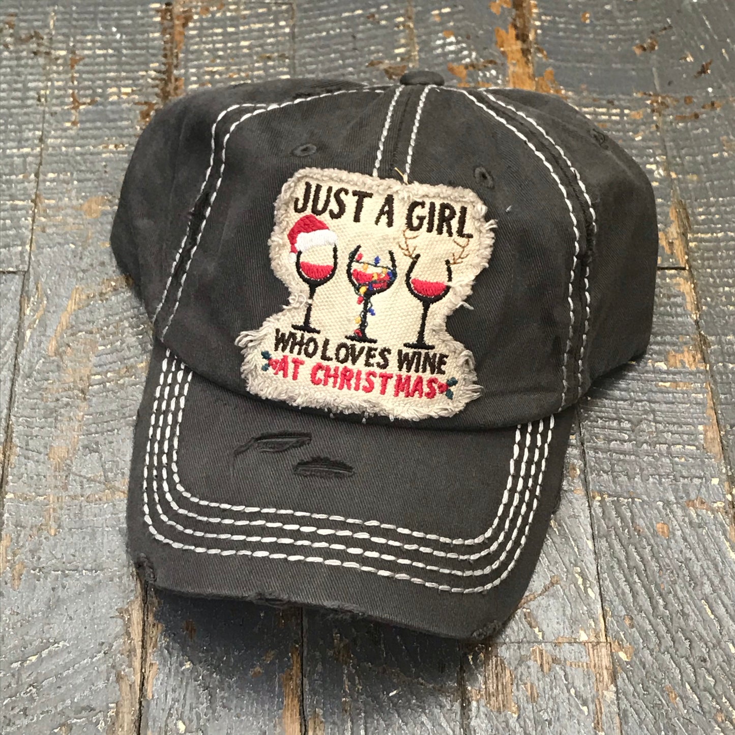 Just a Girl Who Loves at Christmas Patch Rugged Black Embroidered Ball Cap