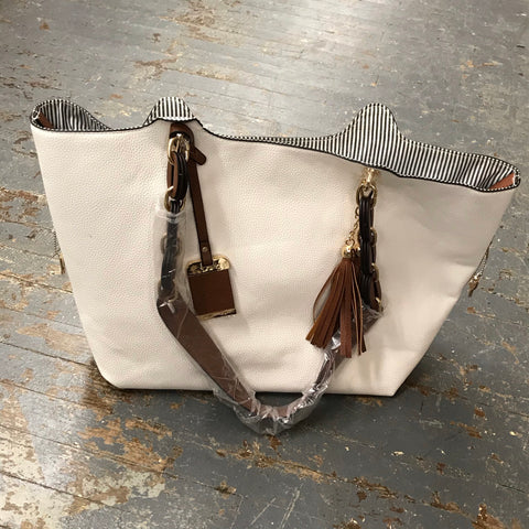 Concealed Carry Purse Tote White Leather Braided Handle Bag
