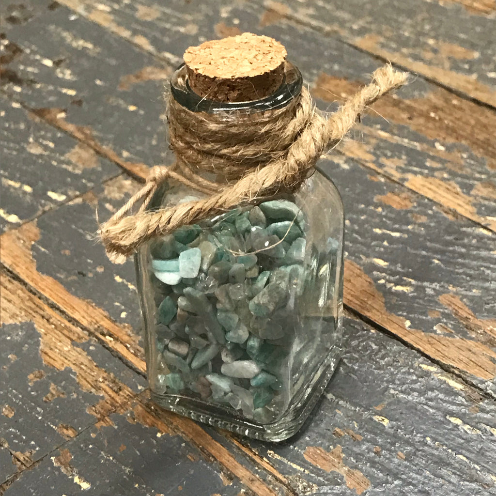 Bottle of Semiprecious Natural Gemstone Wishes Amazonite Crystal Quartz