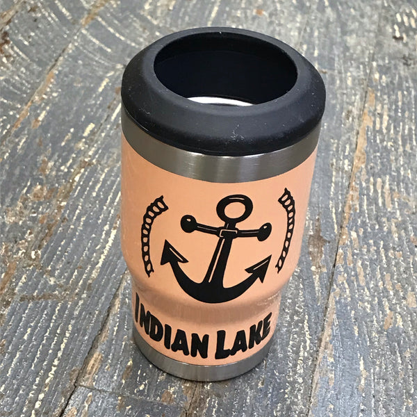 Indian Lake Nautical Anchor 14oz Double Wall Beverage Drink Tumbler Coozie Peach