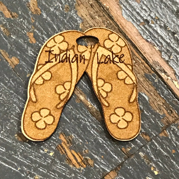 Indian Lake Ohio Flip Flop Sandals Wood Engraved Holiday Christmas Tree Ornament Key Chain