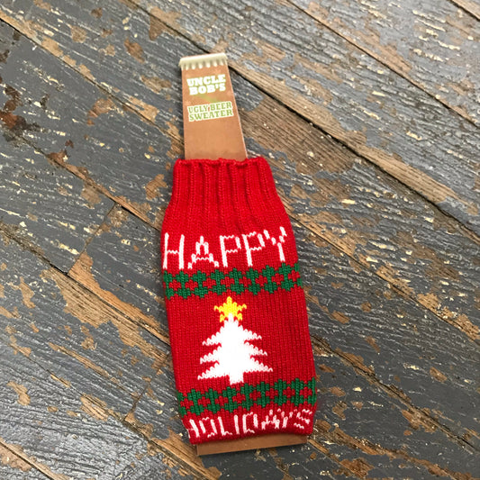 Uncle Bobs Ugly Sweater Holiday Bottle Coozie Happy Holidays Sweater