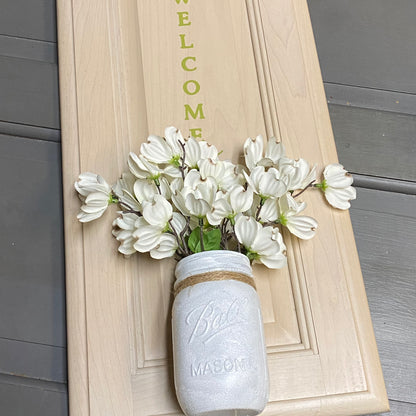 Welcome Mason Jar White Floral Wall Sign