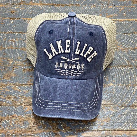 Lake Life Paddle Hat Denim Blue Embroidered Trucker Ball Cap