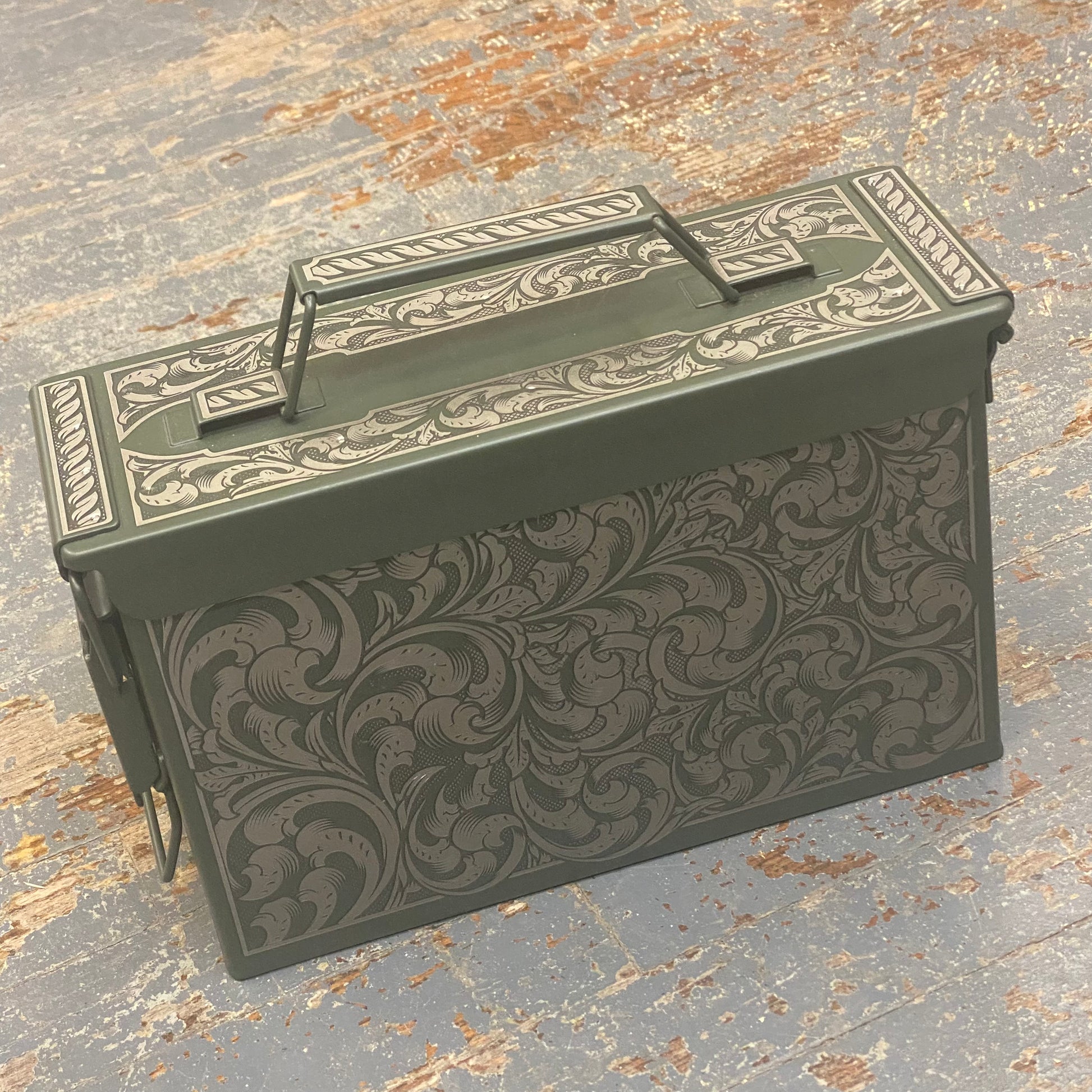 Laser Engraved Metal Military Ammo Can Small Mount Suribachi Flag Scroll