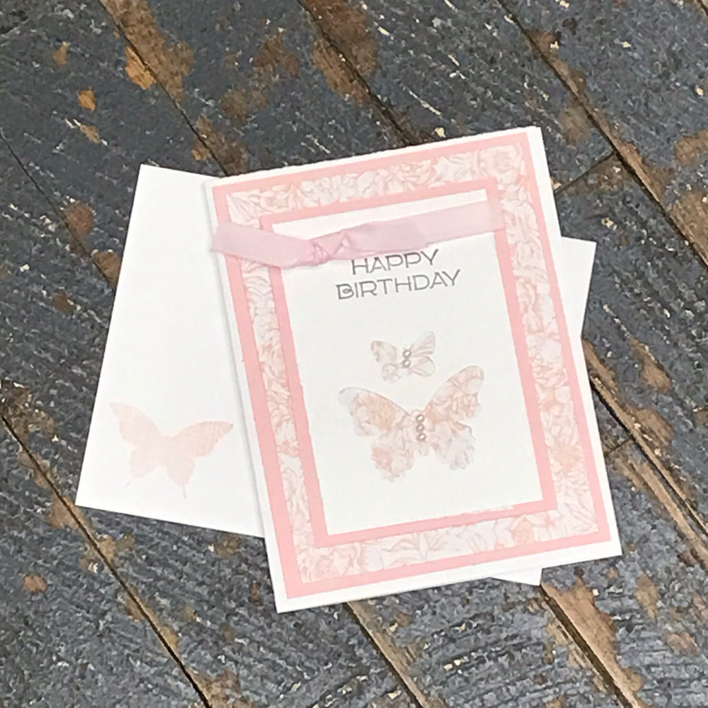 Happy Birthday Pink Bow Butterfly Handmade Stampin Up Greeting Card with Envelope