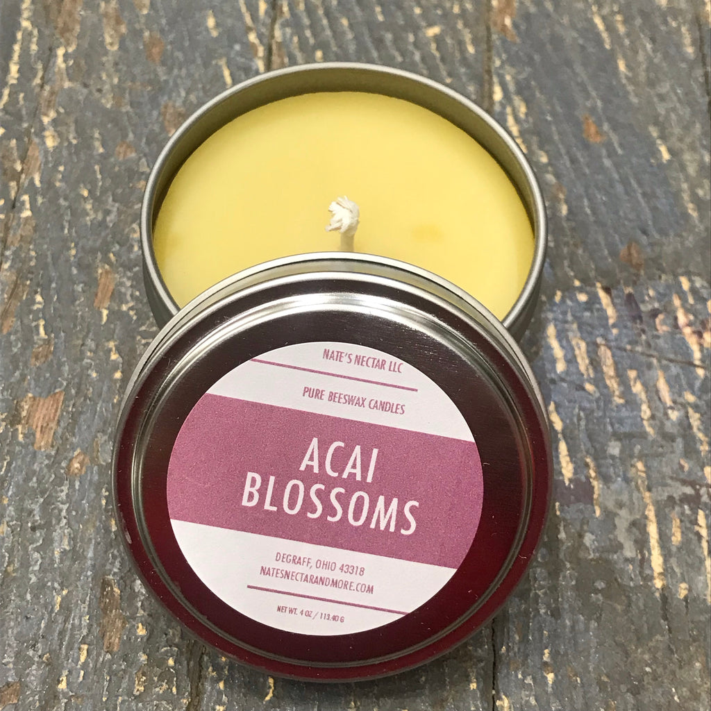 Pure Beeswax Acai Blossoms Tin Candle
