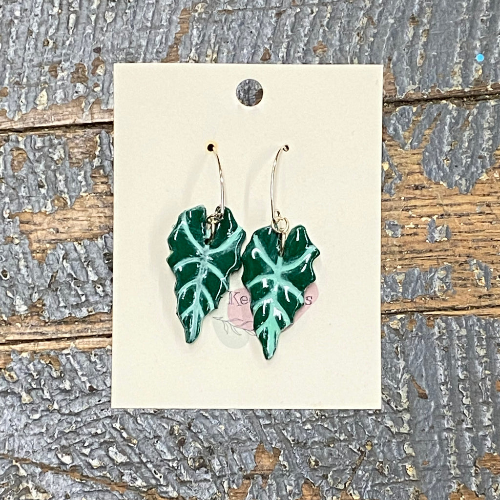 Clay Elephant Leaf Green Teardrop Dangle Earring Set