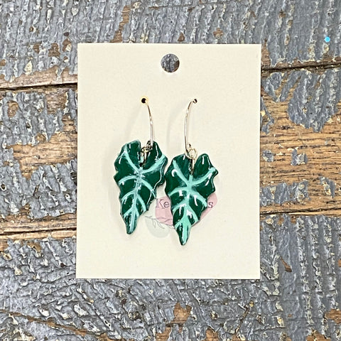 Clay Elephant Leaf Green Teardrop Dangle Earring Set