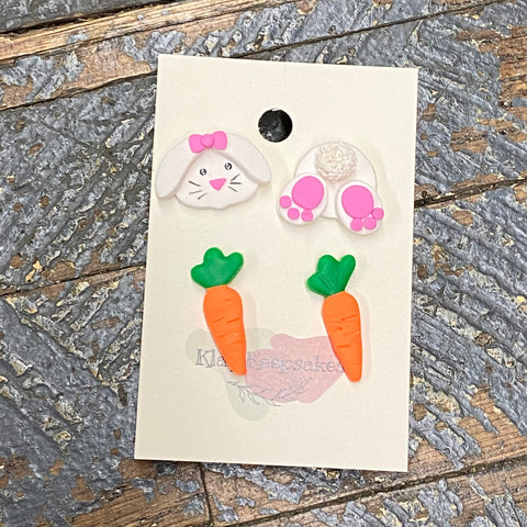 Clay 2 Pair Easter Bunny Cotton Tail Carrots Post Earring Set