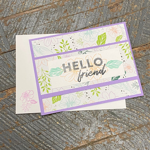 Hello Friend Purple Flower Design Handmade Stampin Up Greeting Card with Envelope