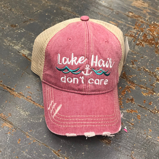 Lake Hair Don't Care Waves Mauve Mint Rugged Embroidered Ball Cap