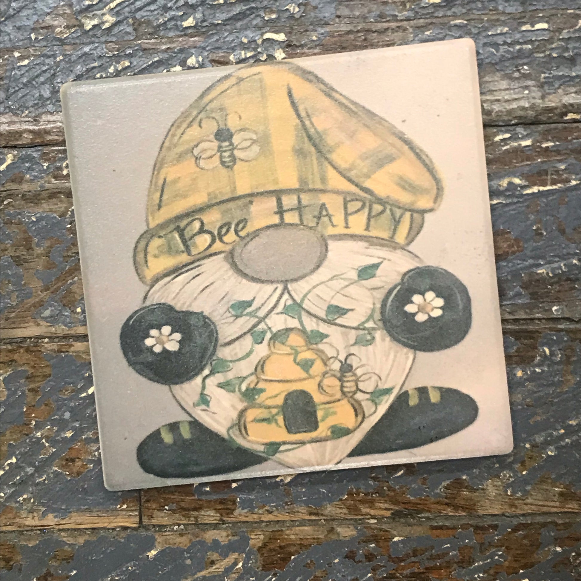 Bee Happy Garden Gnome Coaster