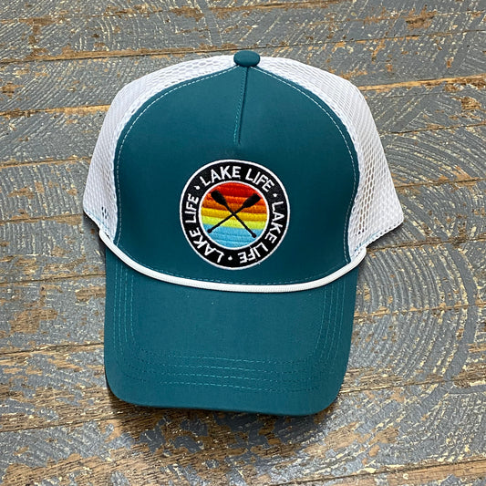 Lake Life Rainbow Paddle Hat Green Embroidered Trucker Ball Cap
