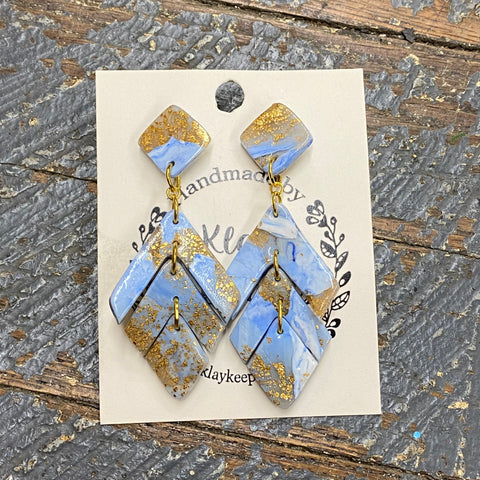 Clay Blue Gold Fleck Split Diamond Post Dangle Earring Set