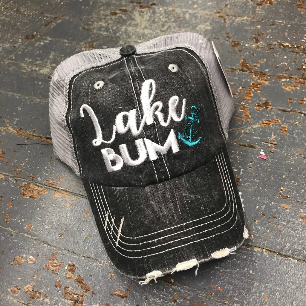 Lake Bum Anchor Grey Teal Rugged Embroidered Ball Cap