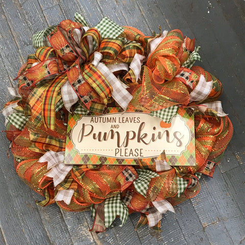 Autumn Leaves Pumpkins Please Autumn Harvest Seasonal Holiday Wreath Door Hanger