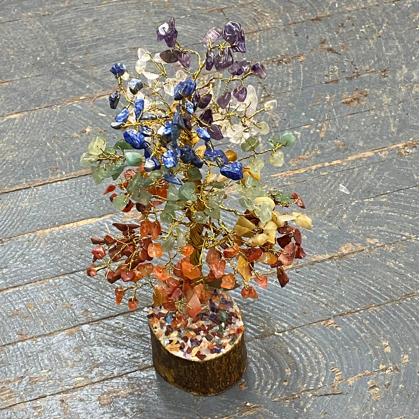 Semiprecious Natural Gemstone Wishing Tree Medium Chakra Rainbow Gold Wire