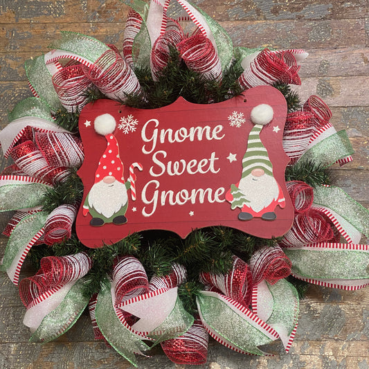 Gnome Sweet Gnome Seasonal Holiday Wreath Door Hanger