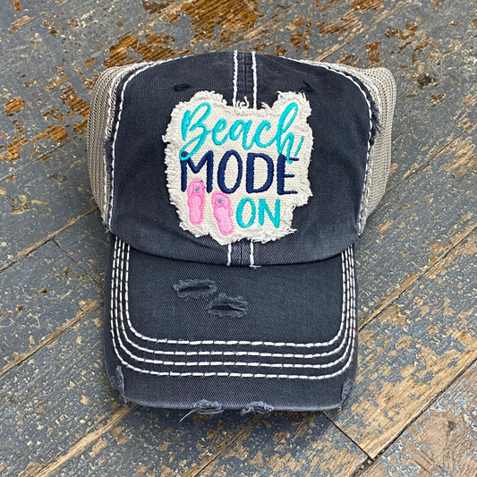 Beach Mode On Rugged Black Embroidered Ball Cap