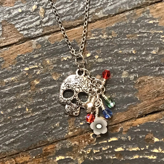 Sugar Skull Day of Dead Charm Pendant 22" Silver Chain