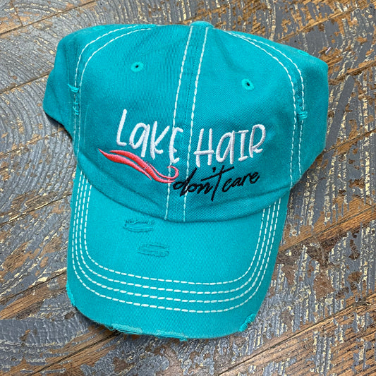 Lake Hair Don't Care Teal Rugged Embroidered Ball Cap