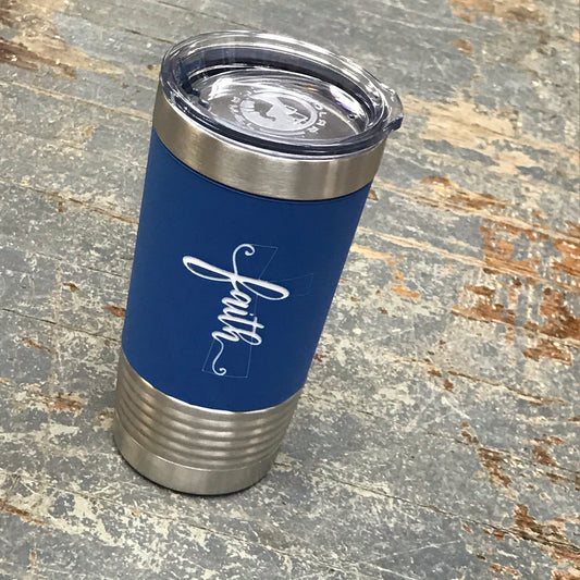 Faith Cross Stainless Steel 20oz Wine Beverage Drink Travel Tumbler Royal Blue