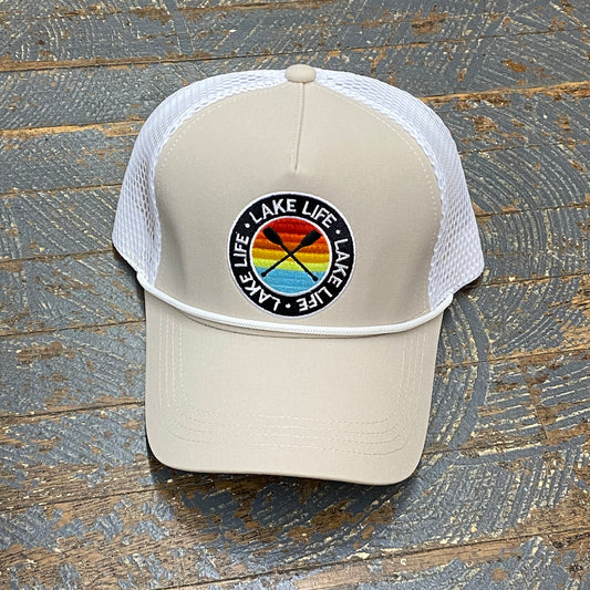Lake Life Rainbow Paddle Hat Khaki Embroidered Trucker Ball Cap