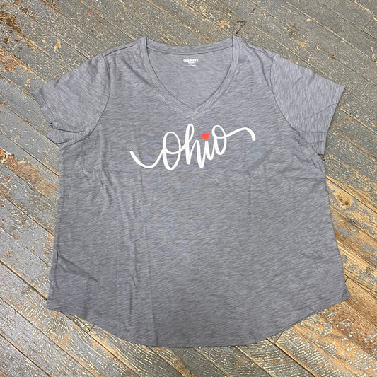 Ohio Heart Graphic Designer Short Sleeve V-Neck Ladies T-Shirt Light Grey