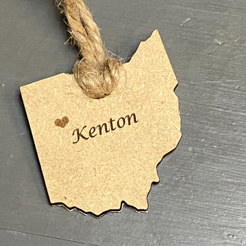 Kenton Ohio Map Wood Engraved Holiday Christmas Tree Ornament Key Chain