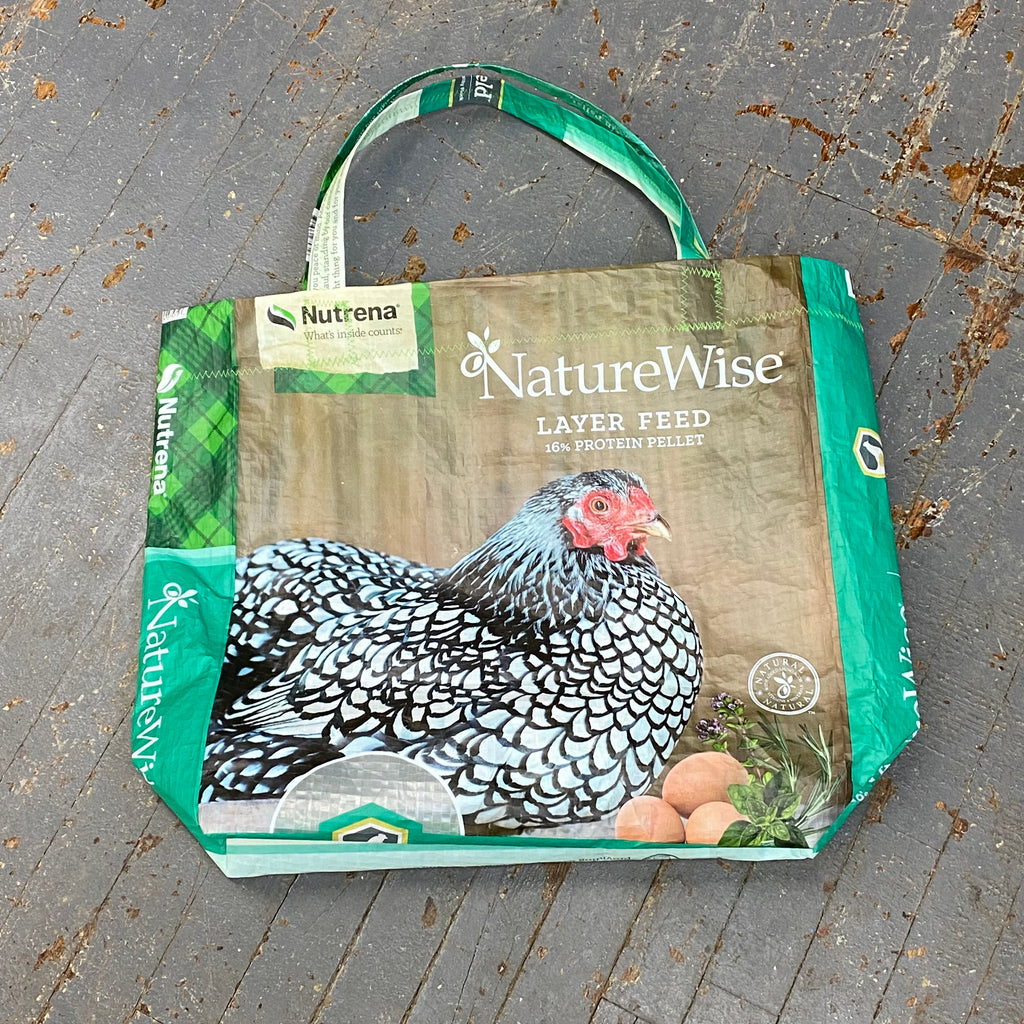 Upcycled Tote Purse Feed Bag Handmade Medium Nature Wise Green Chicken Seed Handle Bag
