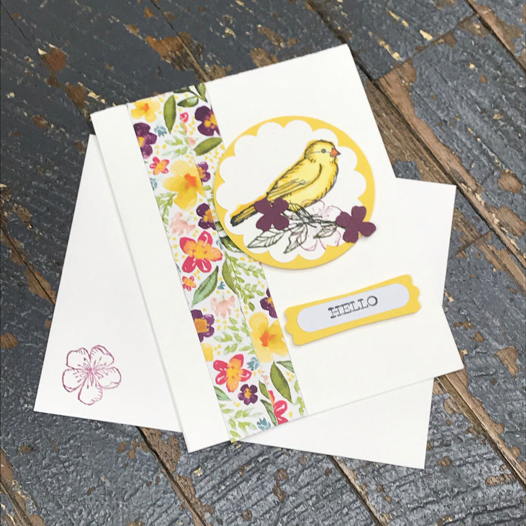 Hello Floral Bird Handmade Stampin Up Greeting Card with Envelope