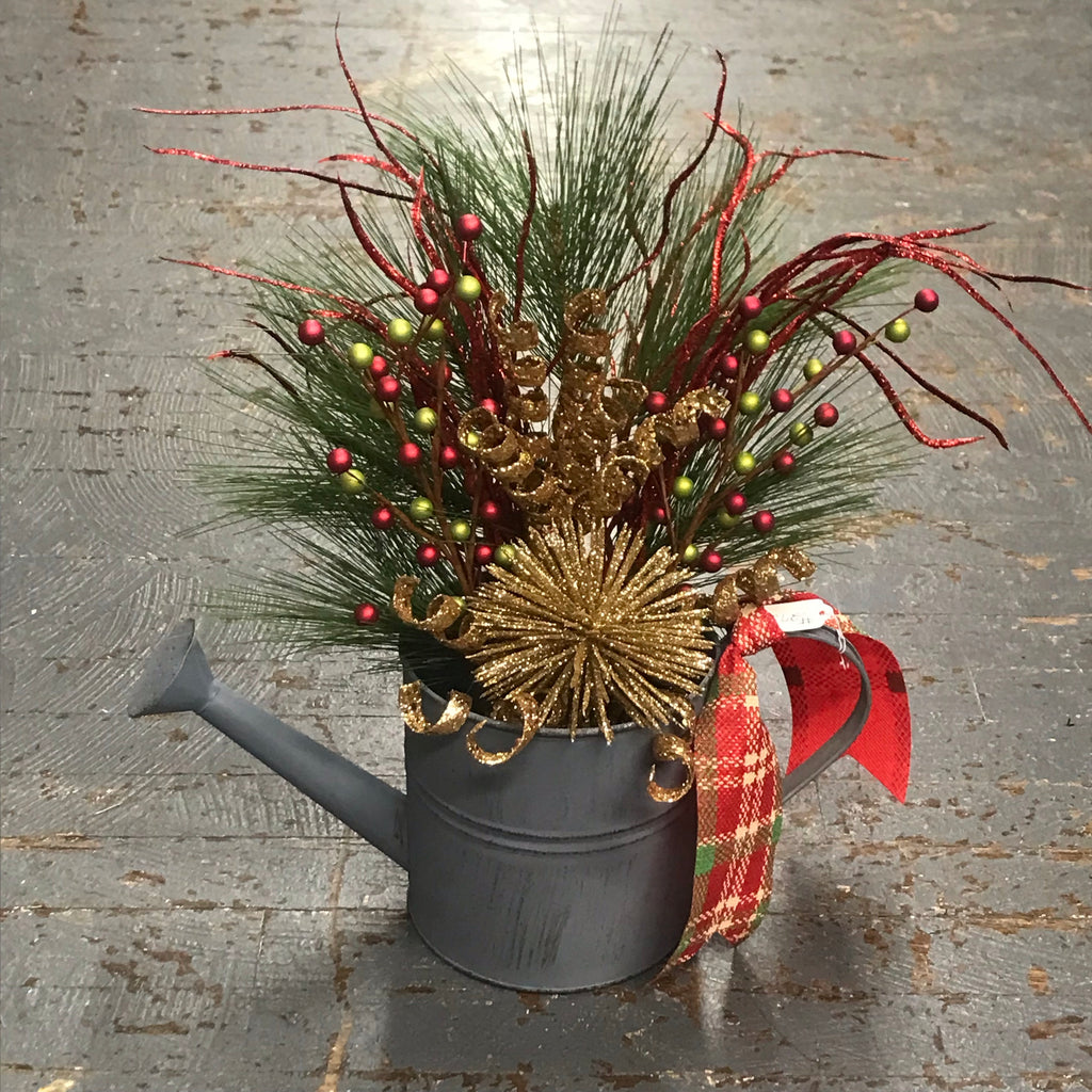 Garden Bucket Pine Tree Watering Can Holiday Bow