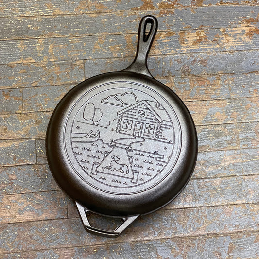 Cast Iron Cookware Lodge Wanderlust Series Combo Cooker Pan 3.2 Qt Cabin