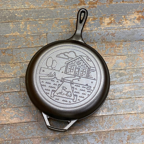 Lodge 10.25 Cast Iron Skillet With Sugar Skull With Yellow Silicone Handle  Holder