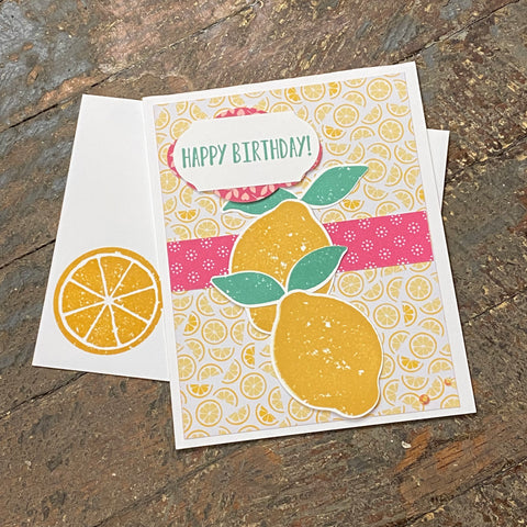 Happy Birthday Lemon Fruit Design Handmade Stampin Up Greeting Card with Envelope